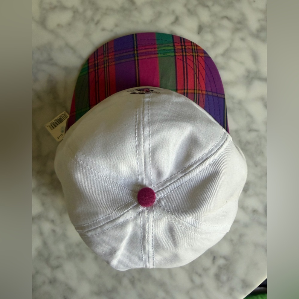 Vintage Official Disney Pro Minnie Mouse White Baseball Cap Plaid Purple Brim - Picture 2 of 5